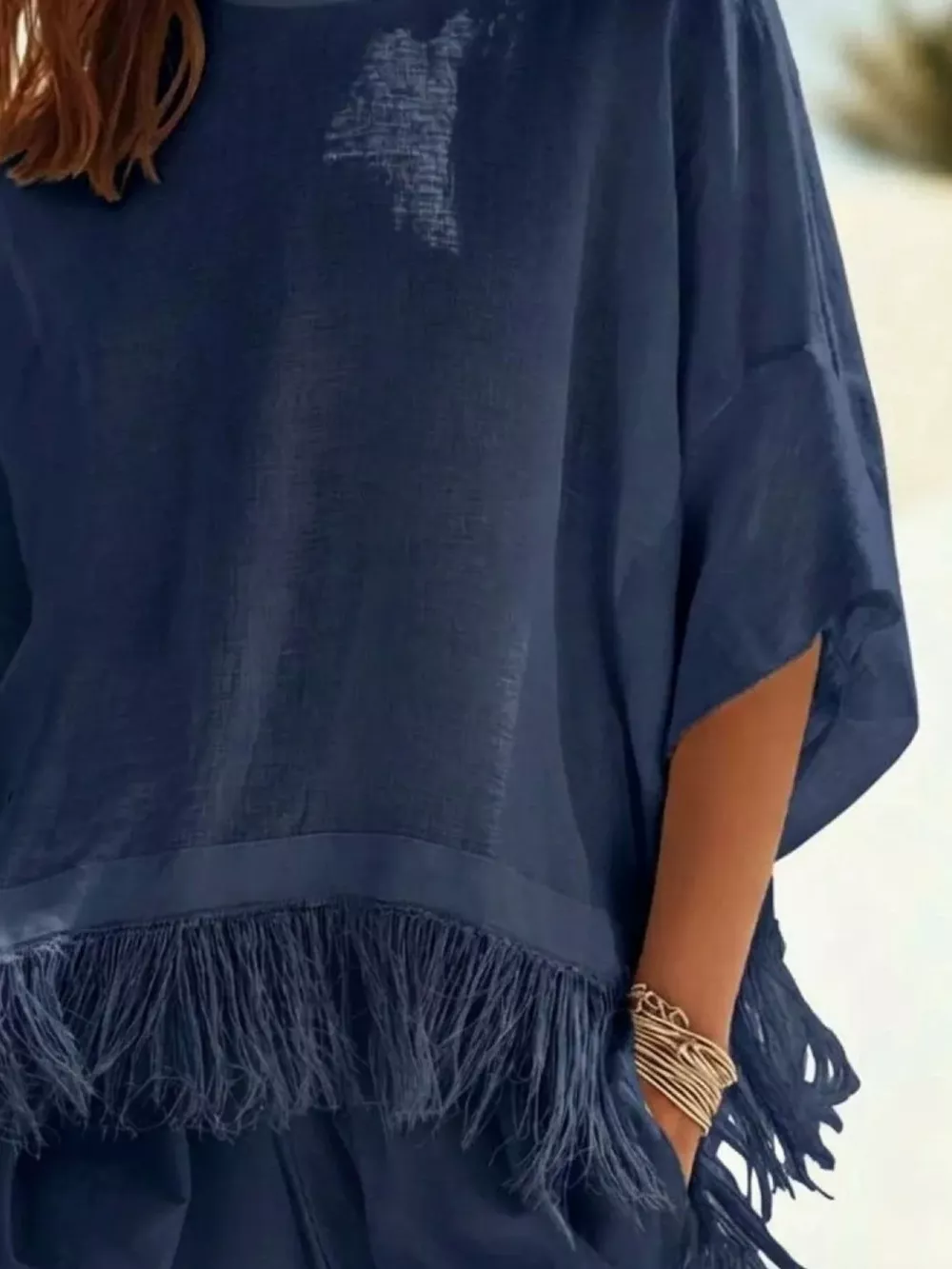 Fringed 3/4 Sleeve Blouse, image 2