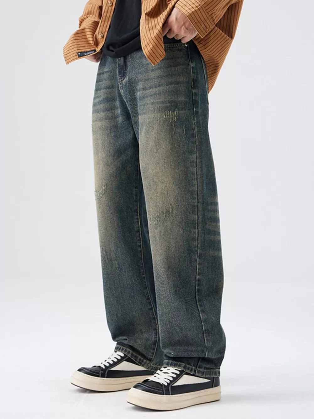 Men's Washed Wide Leg Jeans, image 6