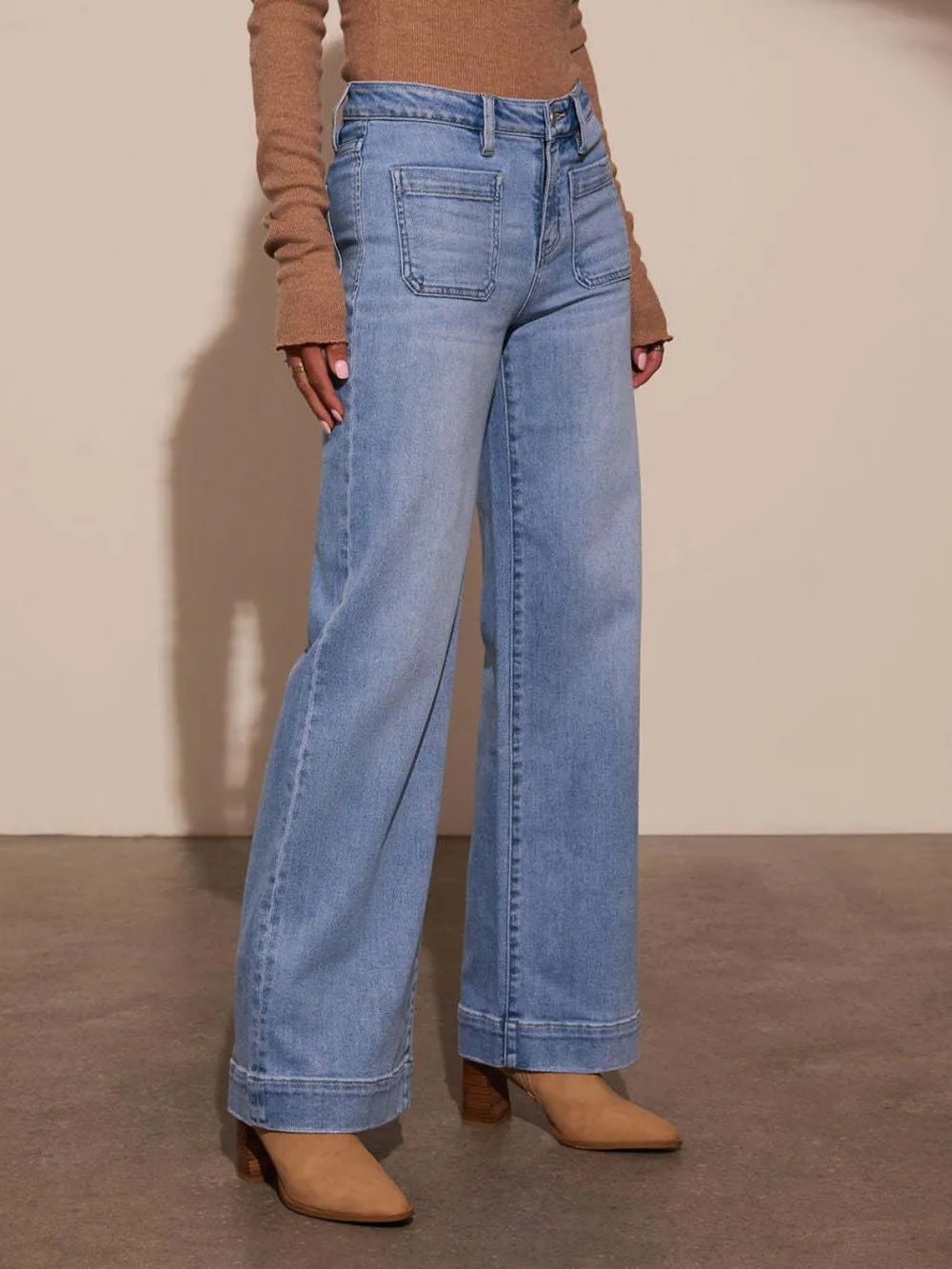 High Rise Front Pocket Patch Wide Leg Jeans, image 4