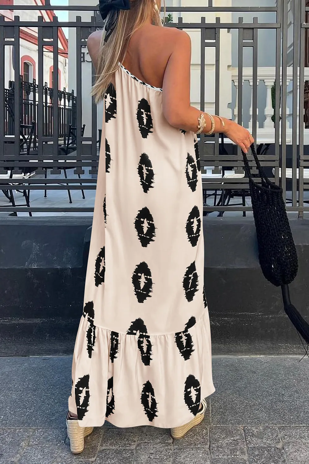 Printed Single Shoulder Maxi Dress, image 4