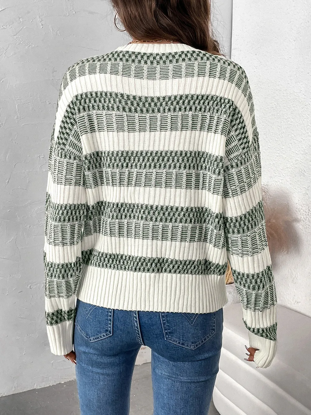 Contrast Round Neck Long Sleeve Sweater, image 5