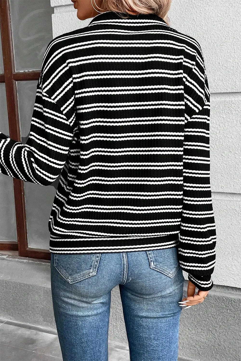 Striped Half Zip Long Sleeve Top, image 2
