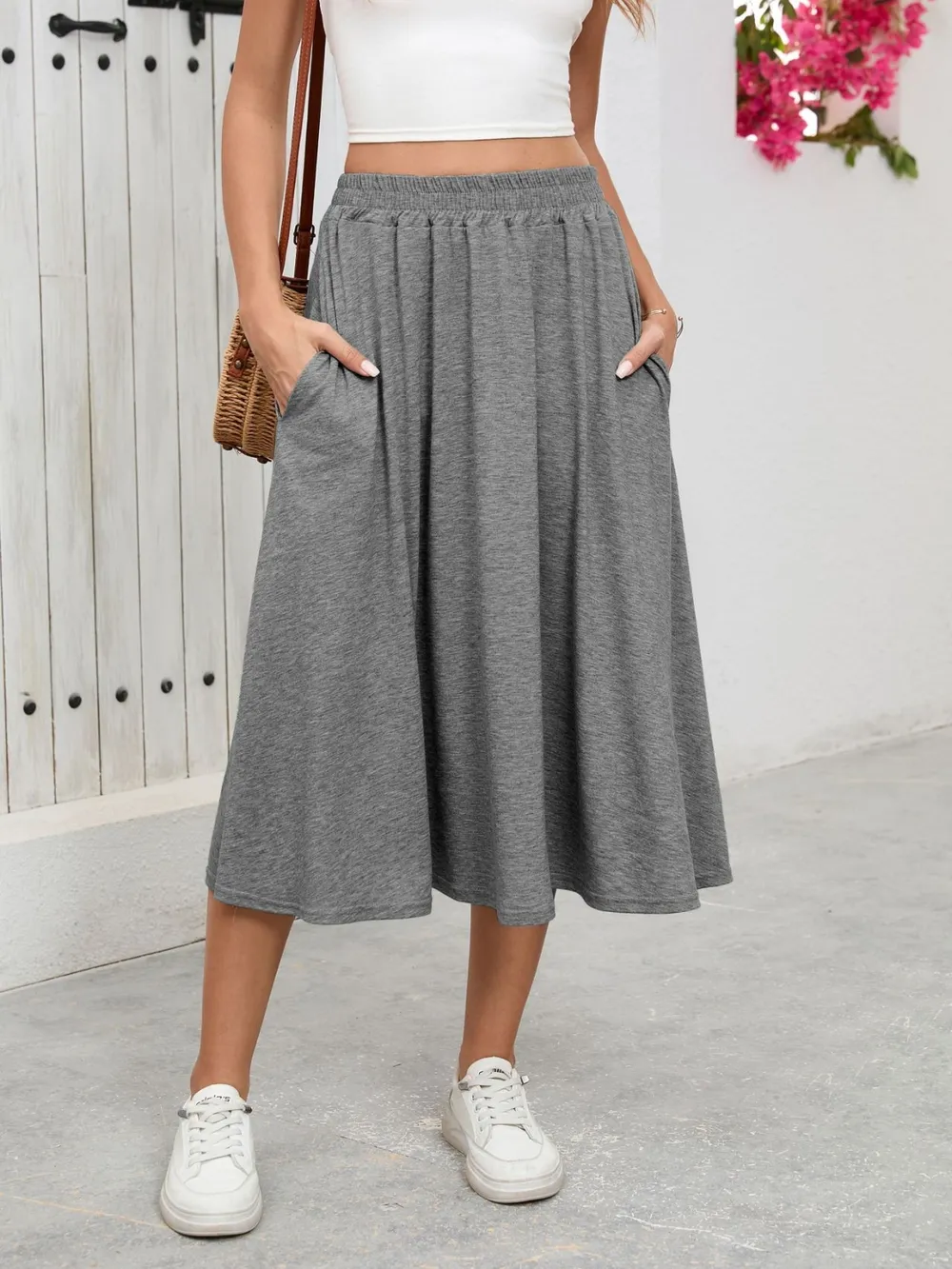 Elastic Waist Skirt With Pockets, image 10