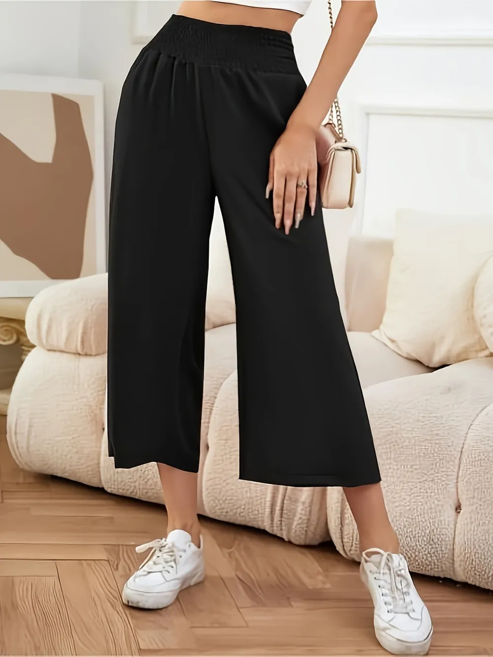 Elastic Waist Wide Leg Pants, image 3