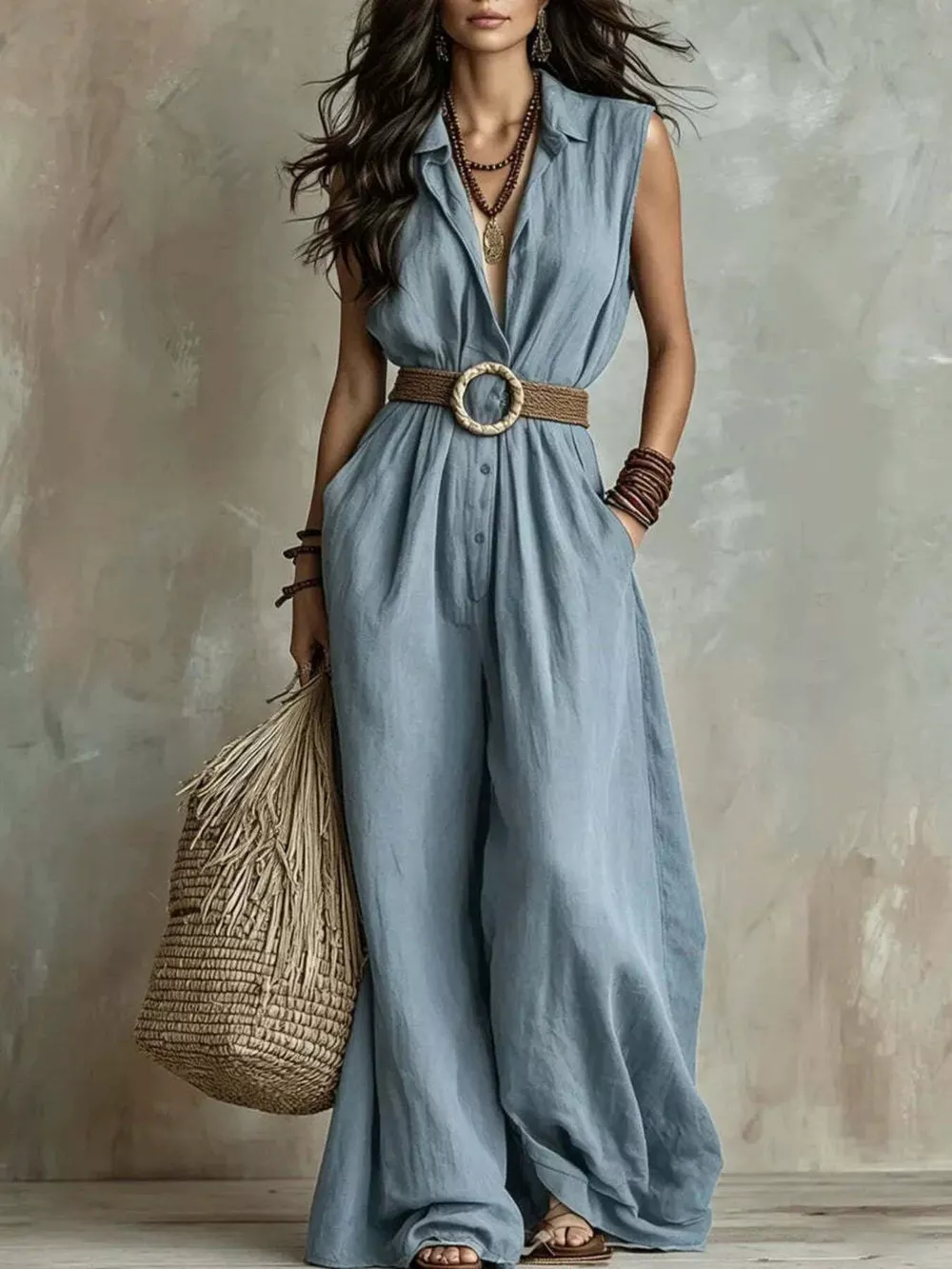 Full Size Sleeveless Wide Leg Jumpsuit Plus Size, image 3