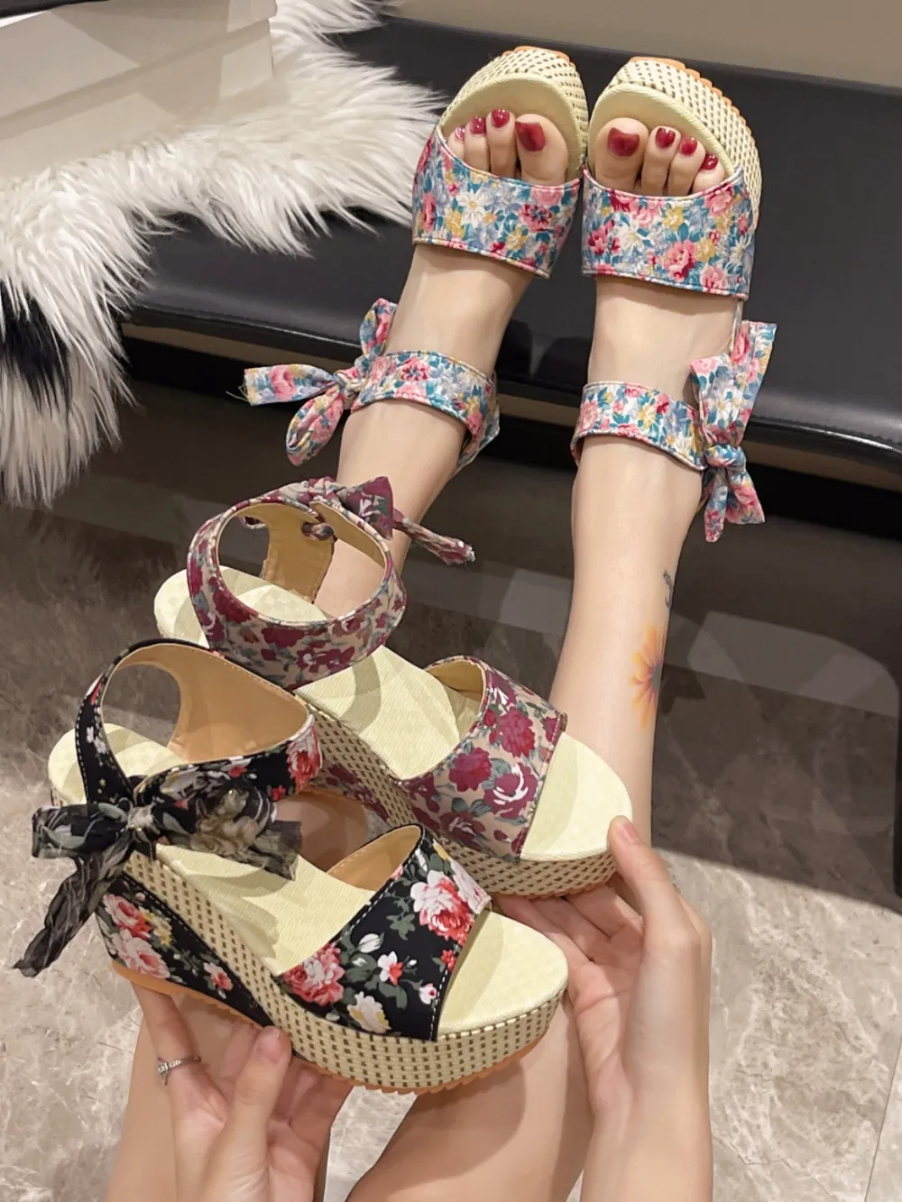 Floral Tied High Heel Sandals, image 2