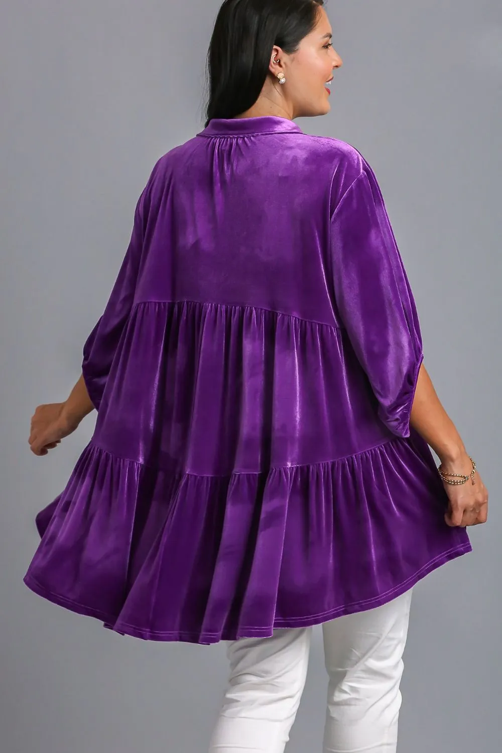 Full Size Button Down Tiered Back High Low Shirt, image 3