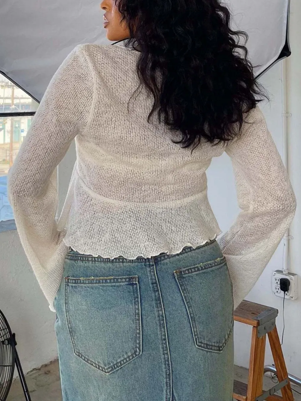 Ruffled Hem Tie-Front Cropped Cardigan, image 5