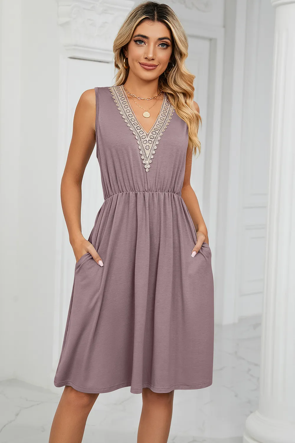 Pocketed V-Neck Wide Strap Dress, image 26
