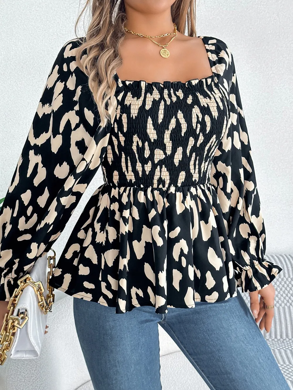 Square Neck Flounce Sleeve Blouse, image 4