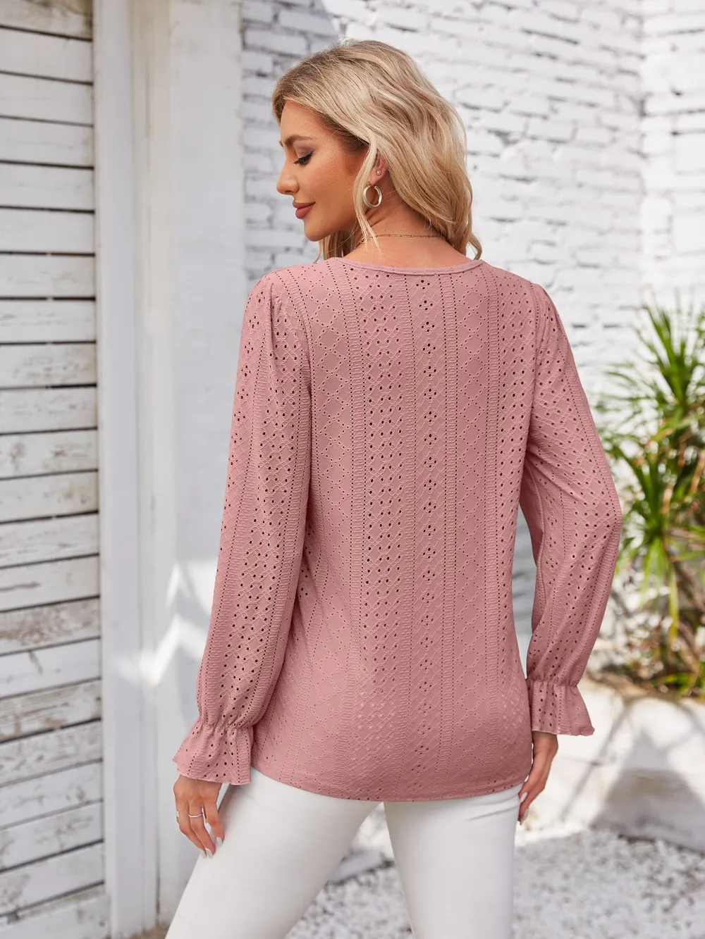 Applique V-Neck Flounce Sleeve T-Shirt, image 16