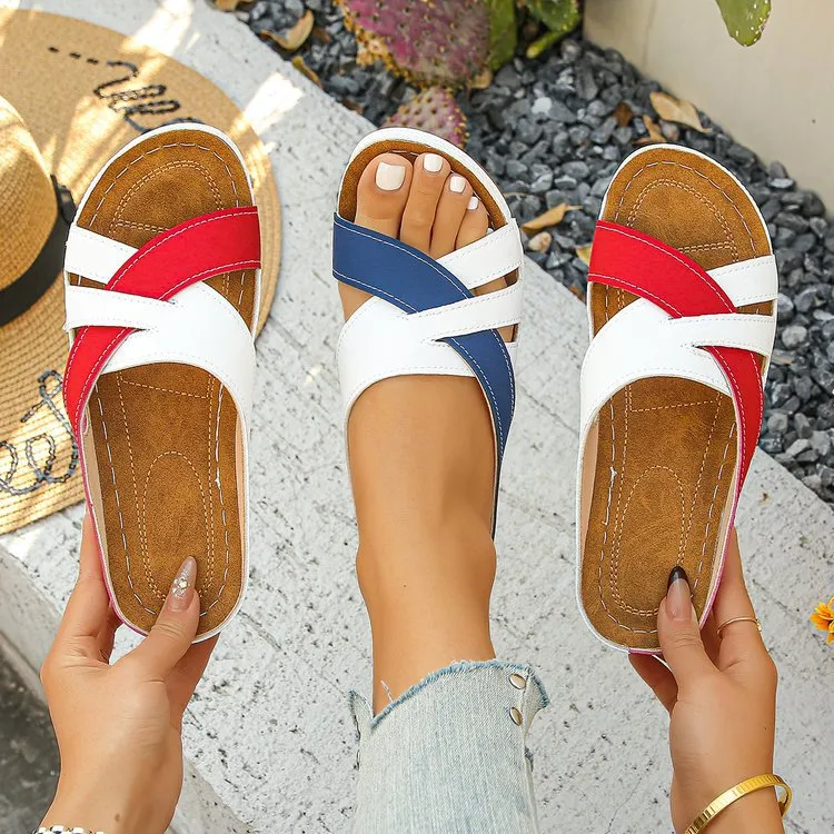 Contrast Cross Strap Wedge Sandals, image 2