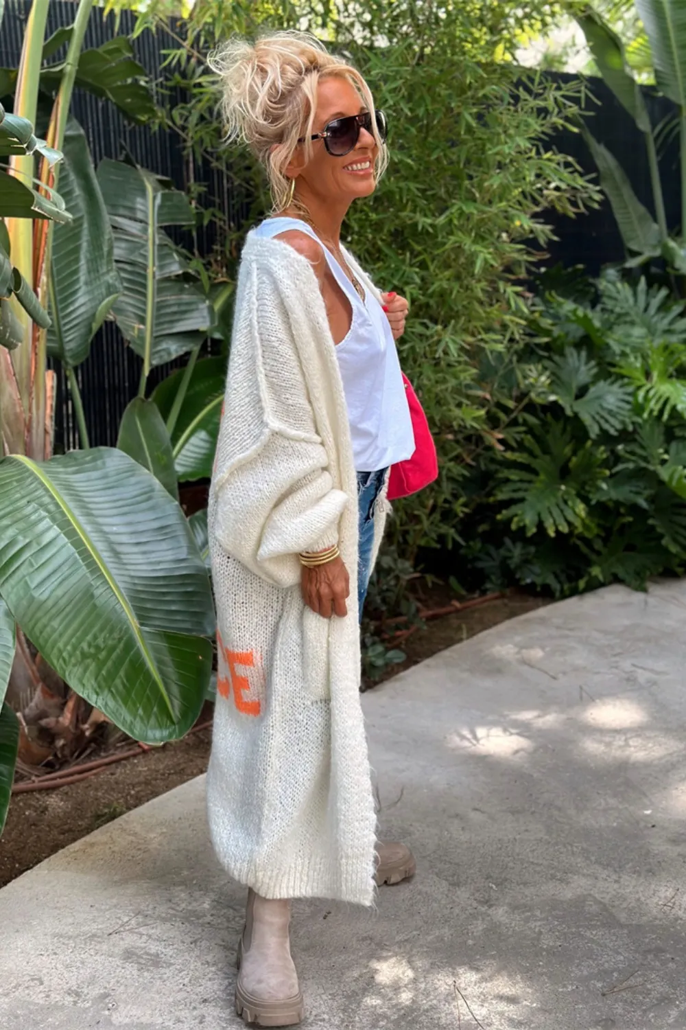 Letter Dropped Shoulder Long Sleeve Cardigan, image 17