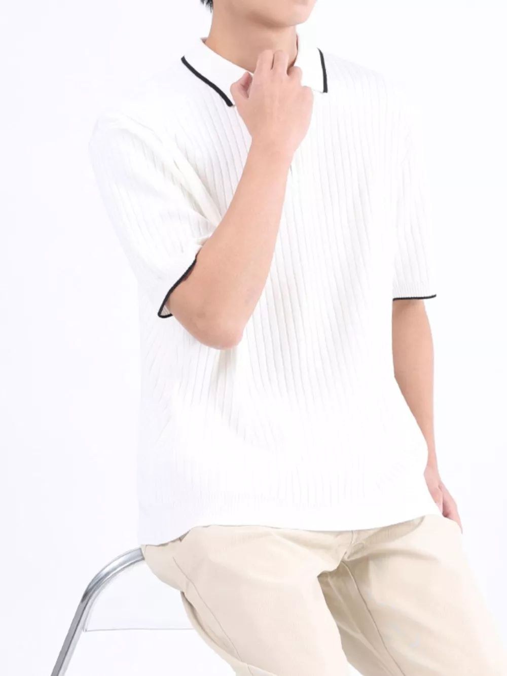 Men's Plus Size Ribbed Knit Zip-Up Polo, image 10