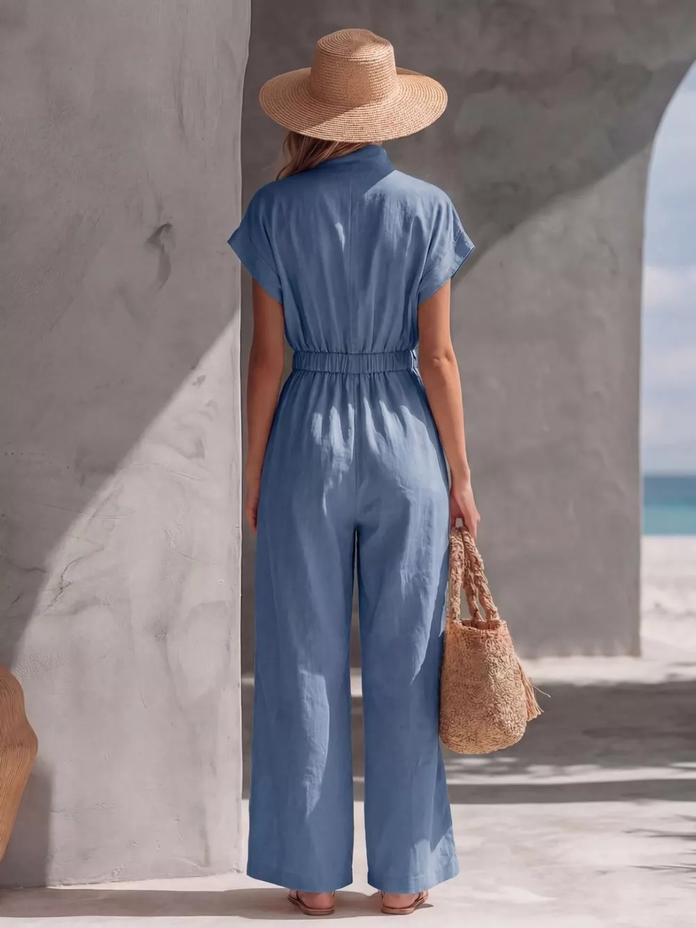 Zipper Front Wide Leg Jumpsuit, image 2