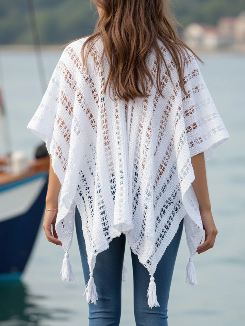 Openwork Tassel Open Front Knit Cover Up, image 7