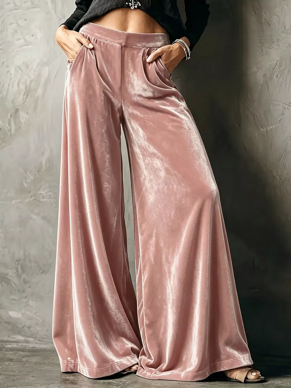 Full Size High-Waisted Wide-Leg Velvet Pants Plus Size, image 8