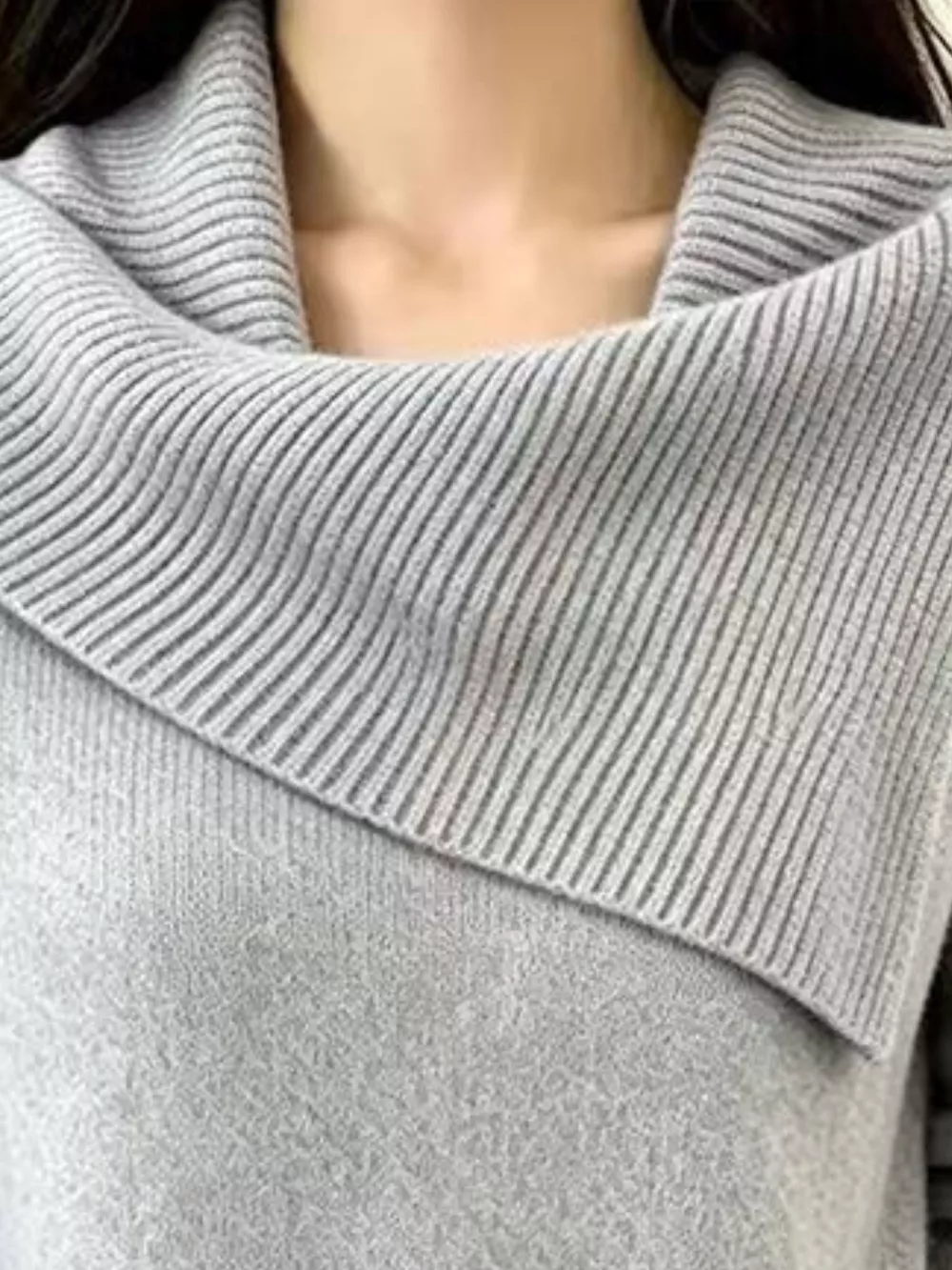 Full Size Asymmetric Ribbed Collar Sweater Plus Size, image 11