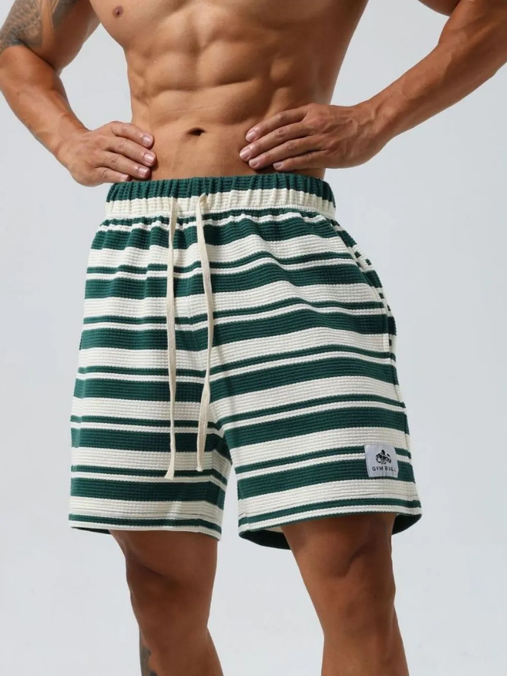 Men's Plus Size Drawstring Striped Shorts, image 3