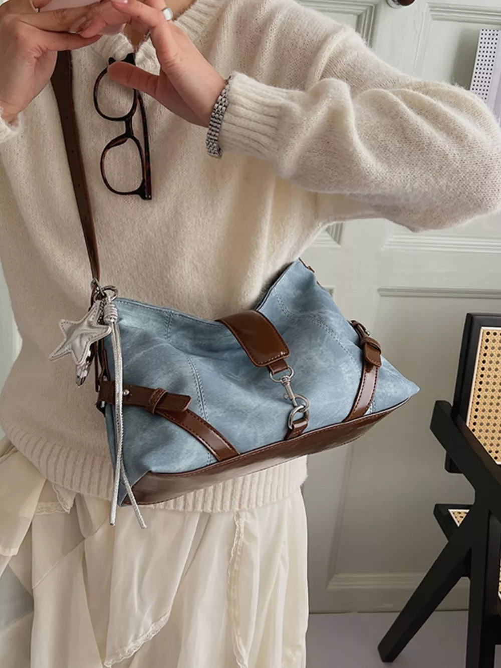 Vintage Wash Crossbody Bag with Leather Accents, image 2