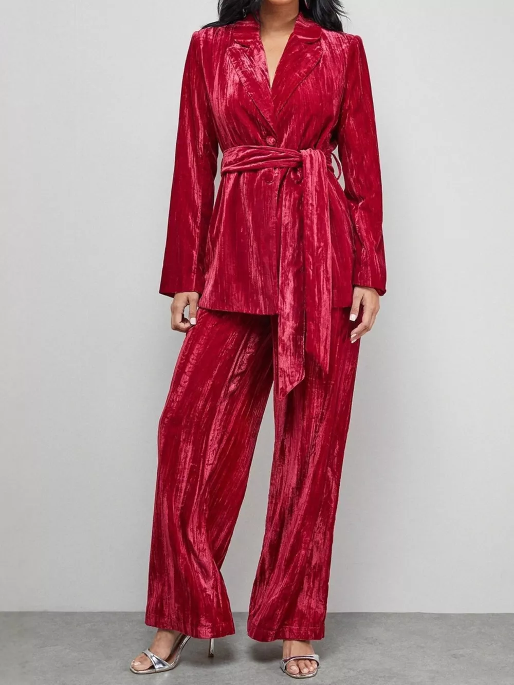 Velvet Lapel Collar Blazer & Pants Set, image 4