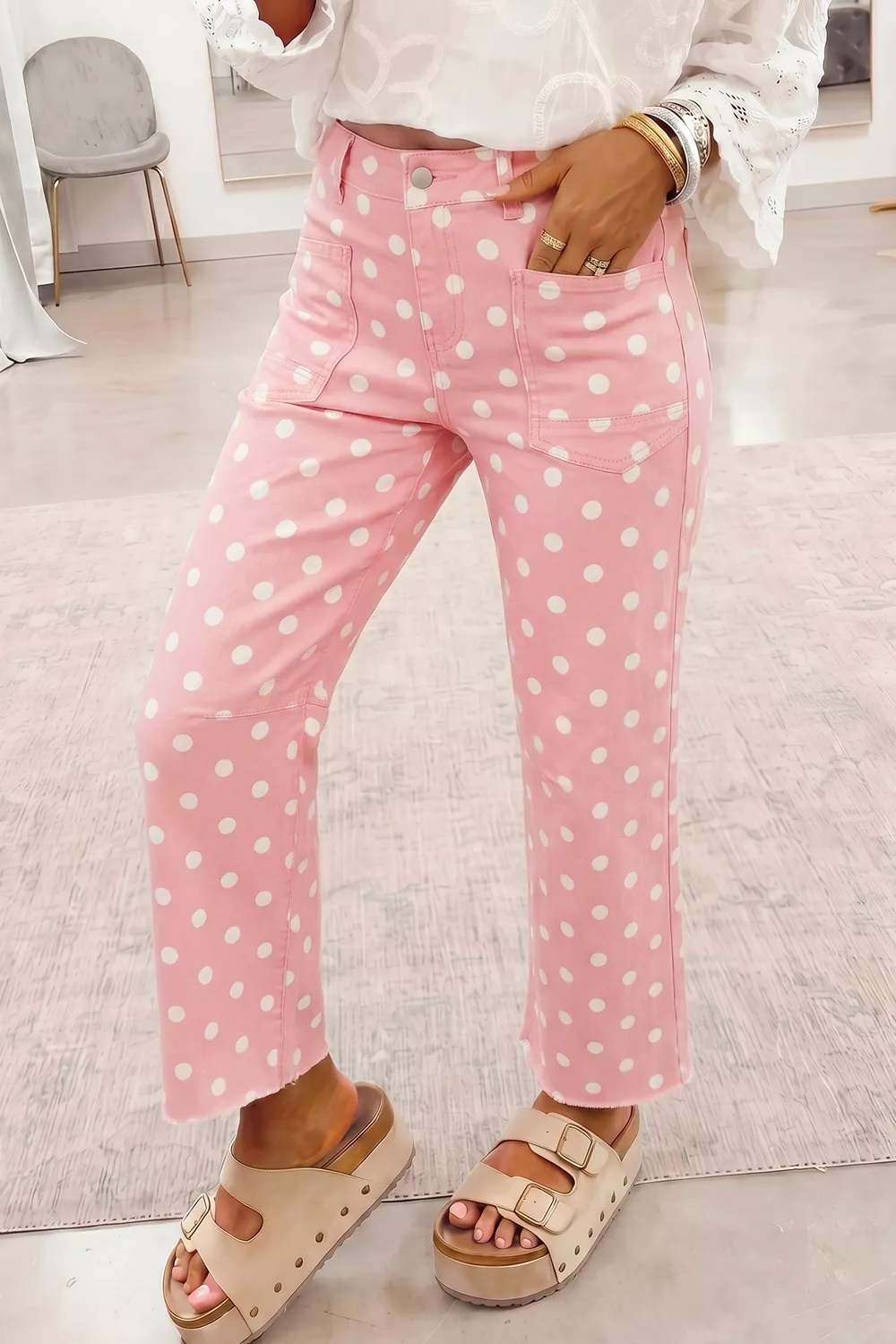 Polka Dot Wide Leg Jeans, image 3