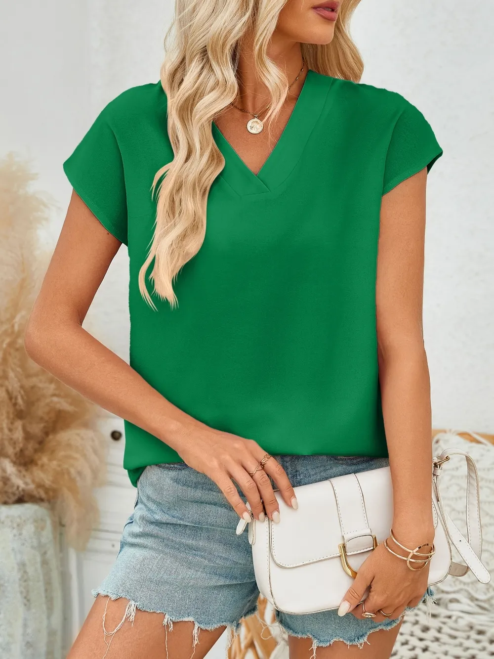 V-Neck Cap Sleeve Blouse, image 13
