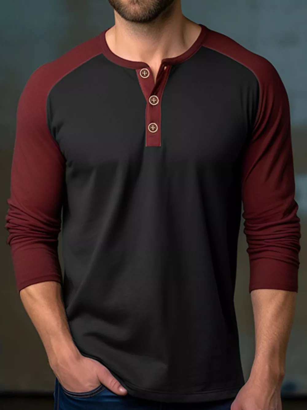 Men's Casual Henley Long Sleeve T-Shirt, image 2