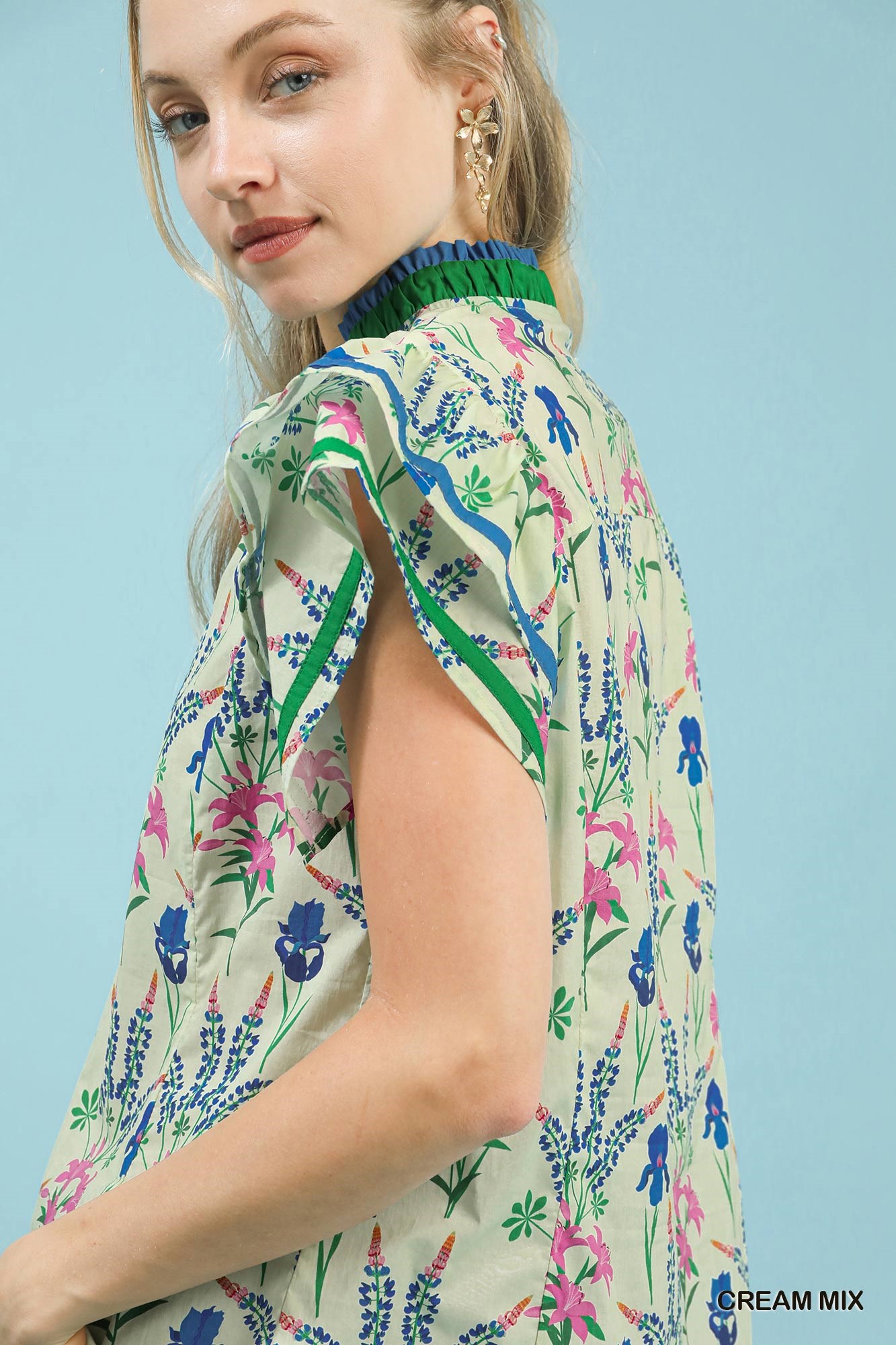 Mix Floral Print Blouse with Contrast Trim, image 4