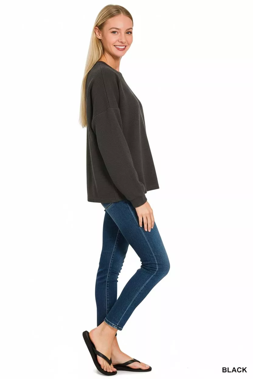 Double Knit Round Neck Long Sleeve Top, image 3