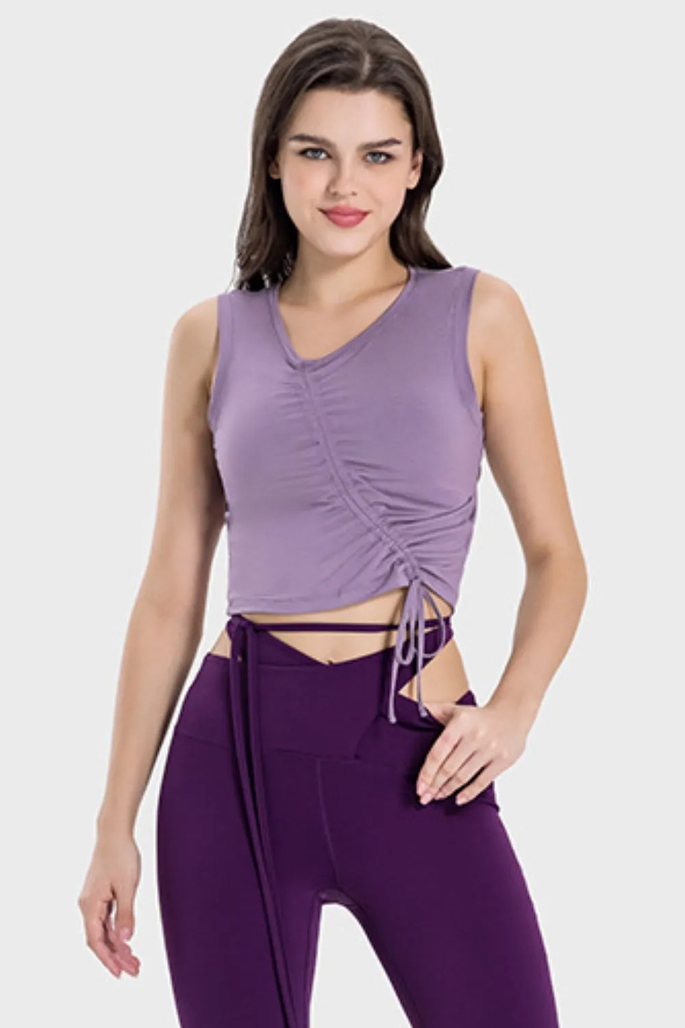 Drawstring Ruched Wide Strap Active Tank, image 8