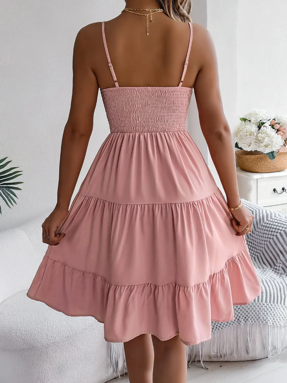Smocked Back Tiered Cami Dress, image 6