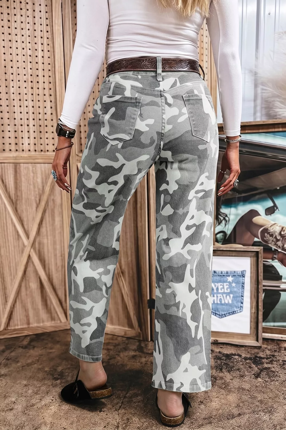 Camo Pattern Cotton Denim Shift Jeans, image 4