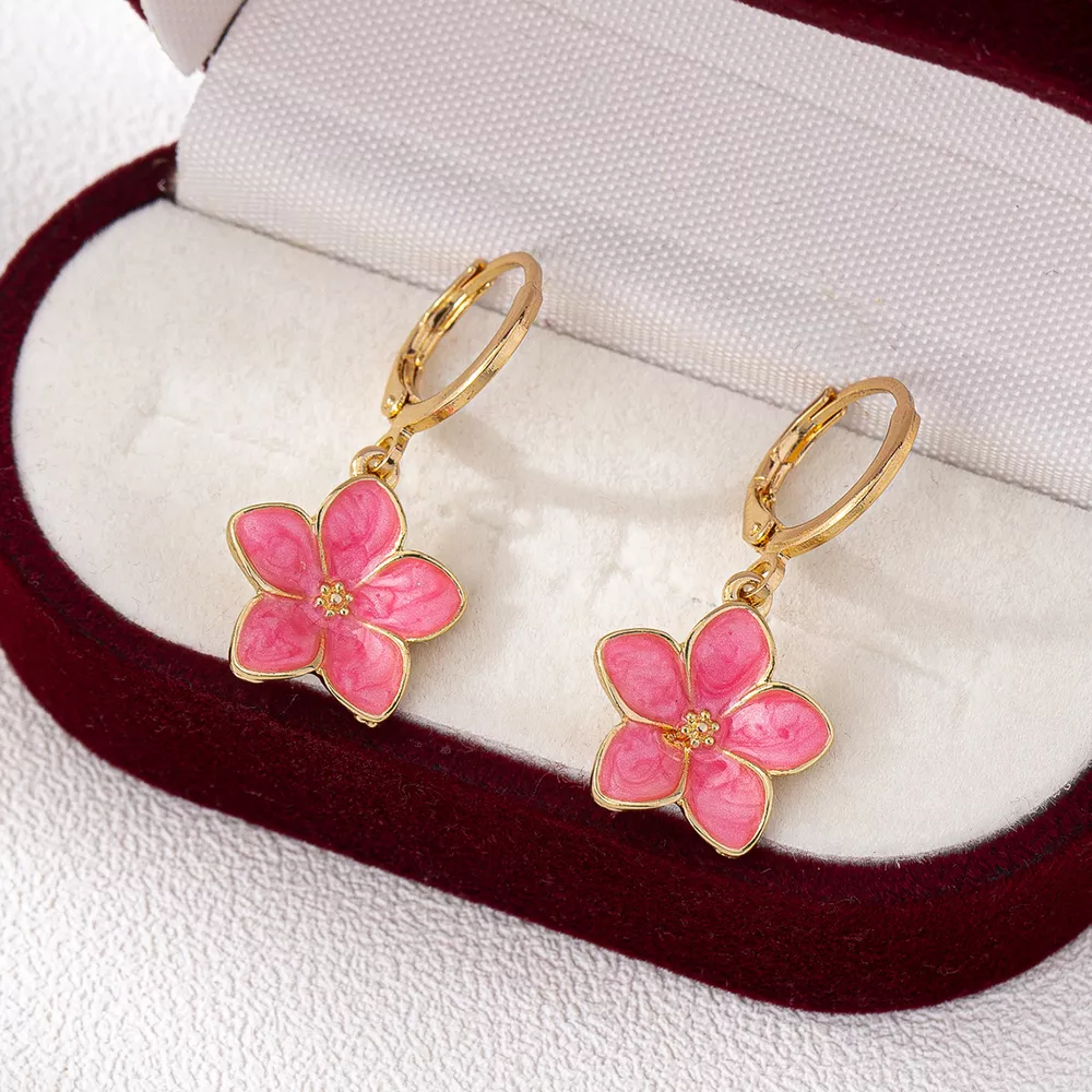4 Piece Colorful Flower Drop Earrings, image 4