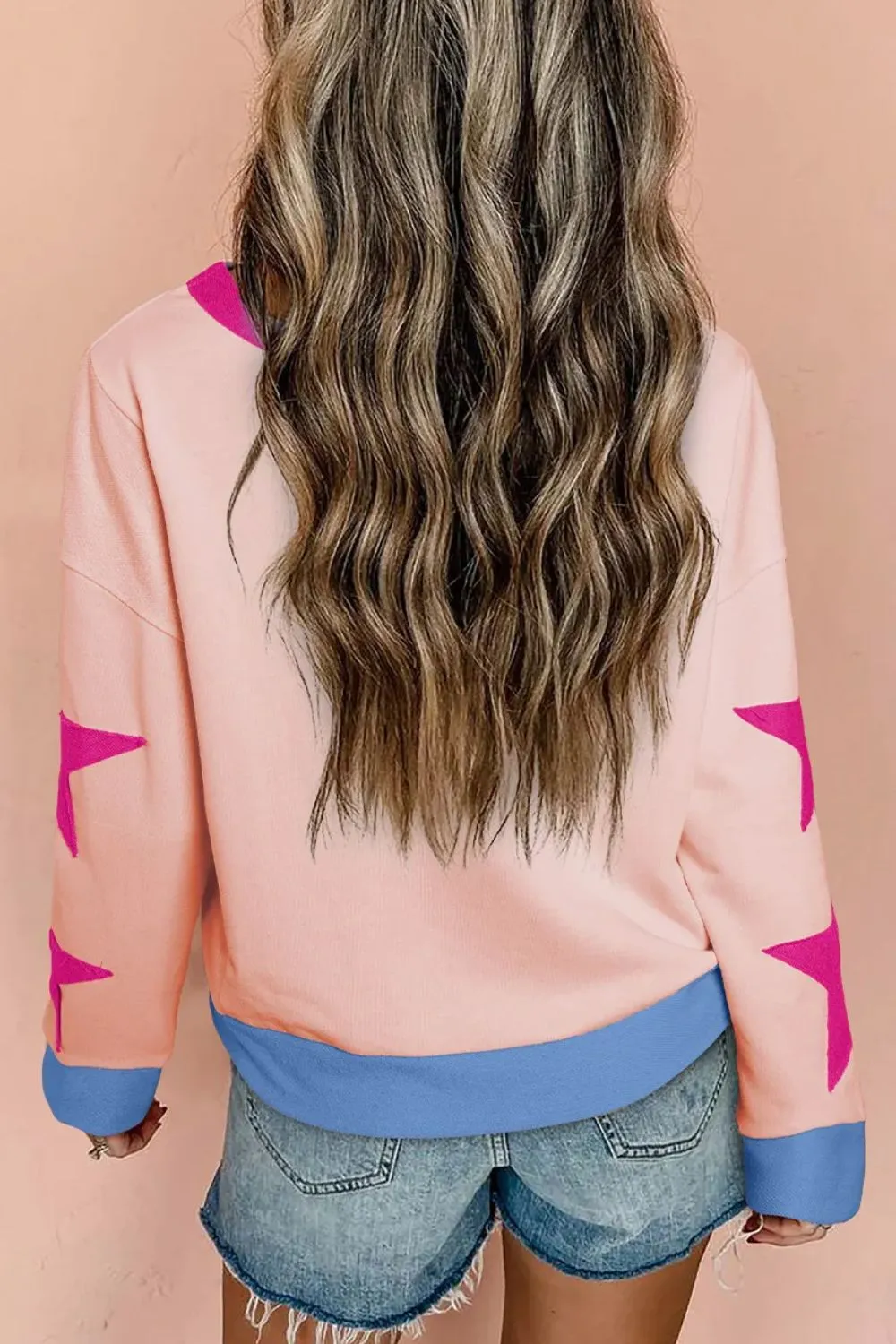 Star Contrast Round Neck Long Sleeve Sweatshirt, image 8