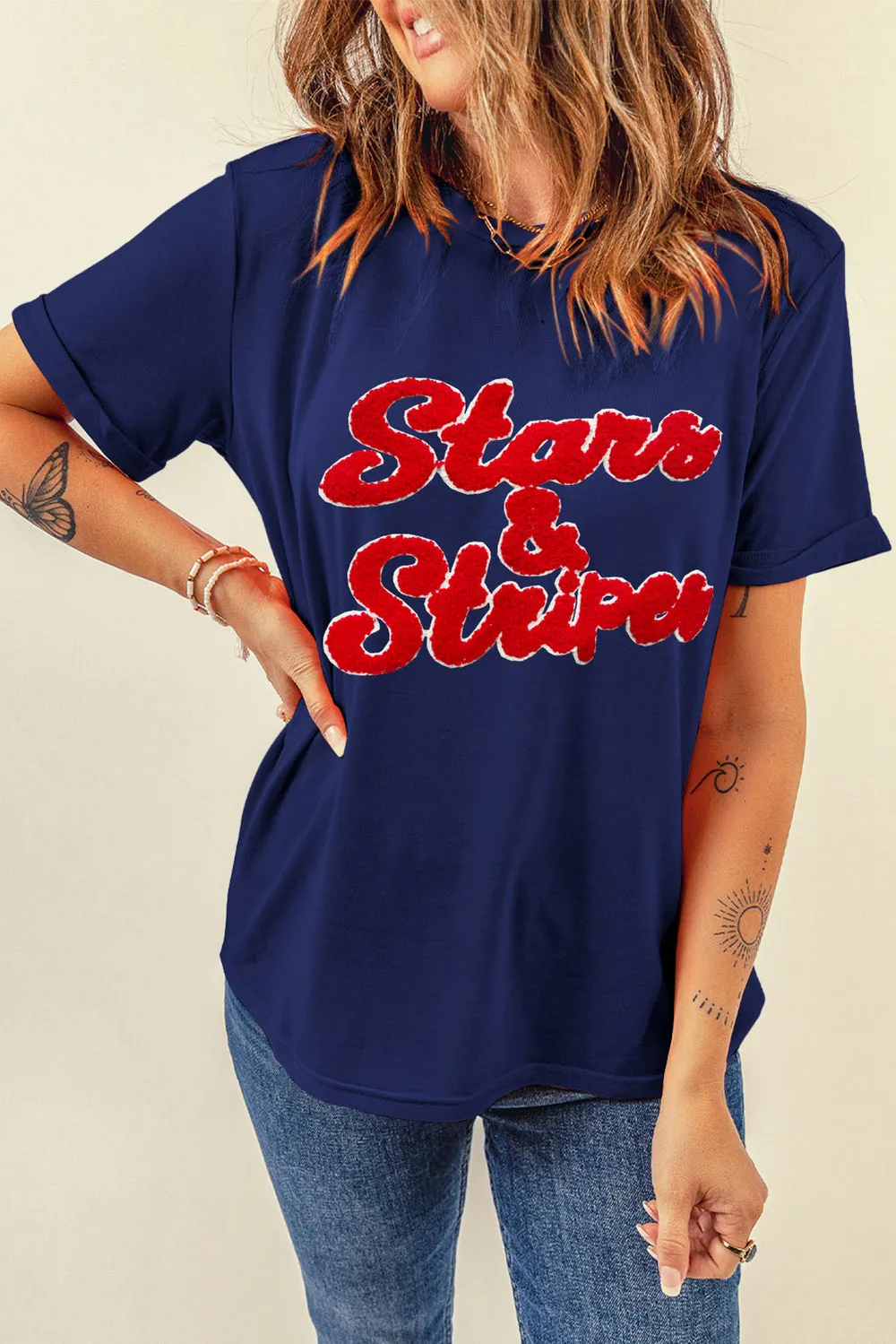 Letter Round Neck Short Sleeve T-Shirt, image 3
