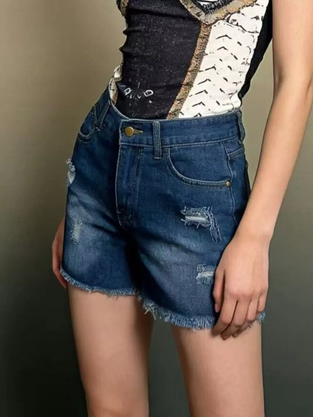 Distressed Frayed Hem Denim Shorts, image 10