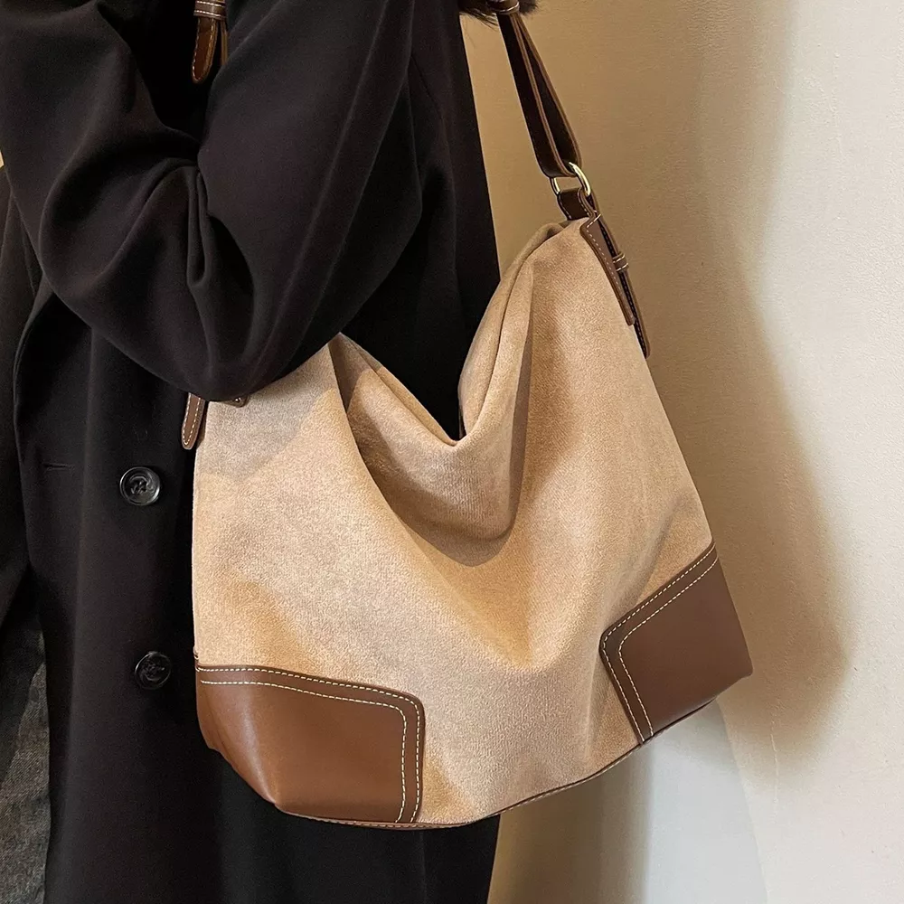 Vintage Suede Patchwork Hobo Shoulder Bag, image 4