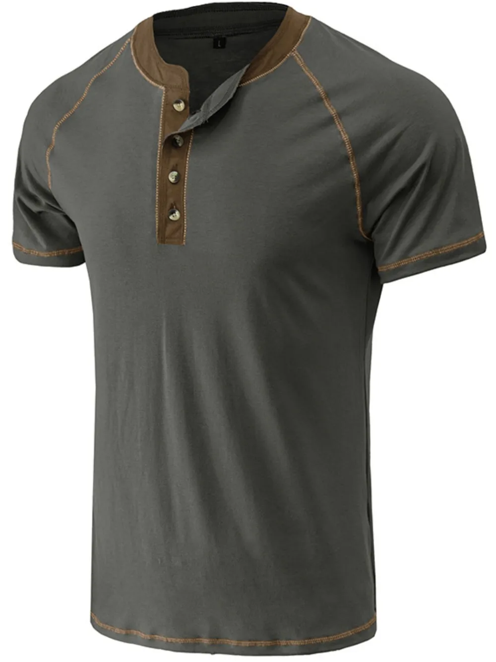 Men's Contrast Trim Henley Polo Shirt, image 3
