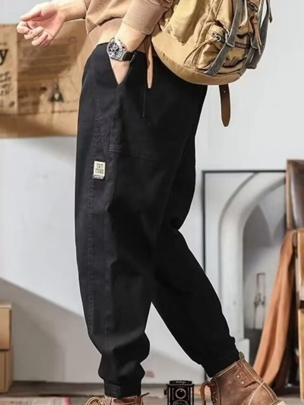 Men's Plus Size Drawstring Loose Fit Joggers, image 3