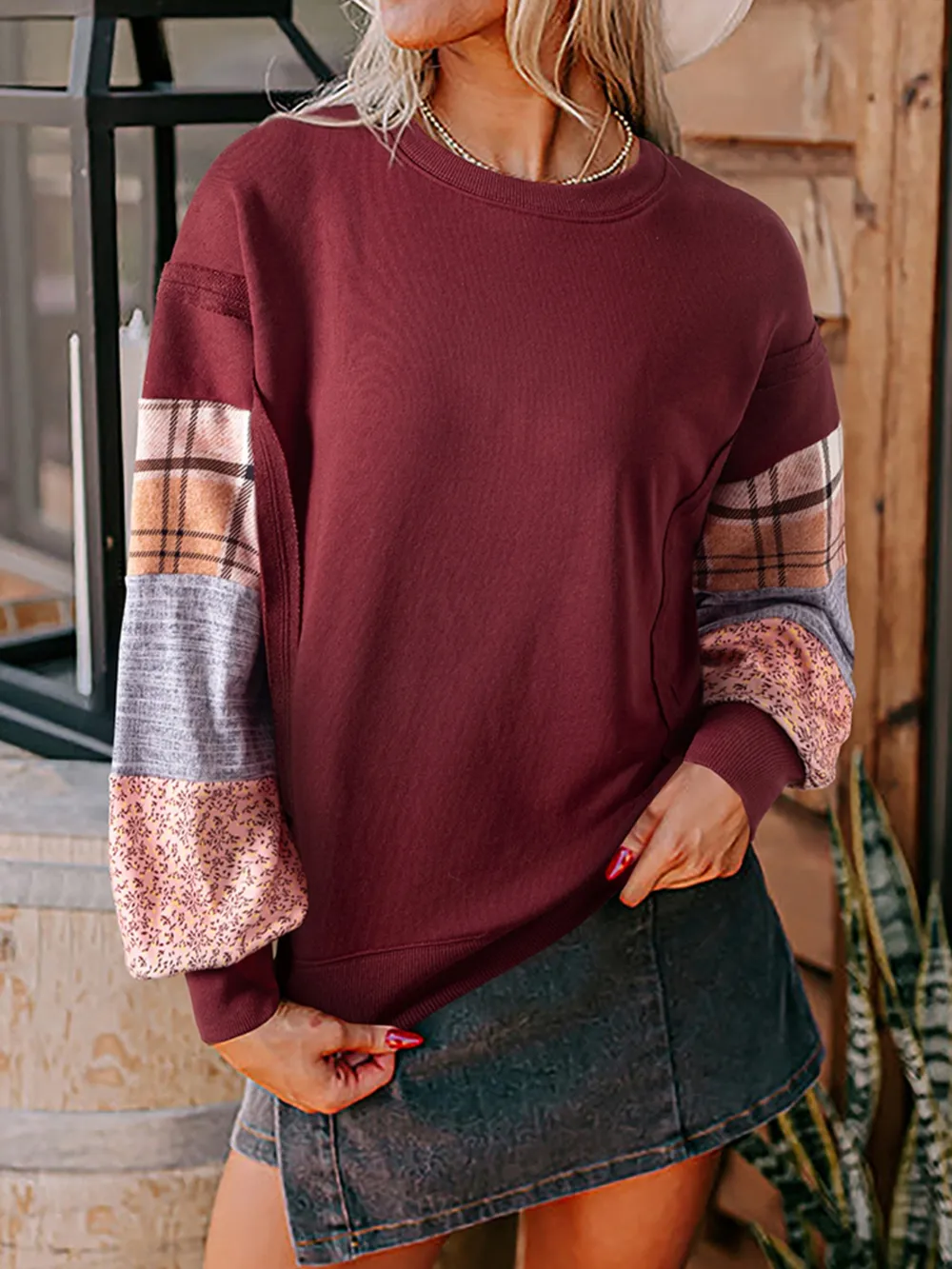 Multi-Pattern Long Sleeve Sweatshirt