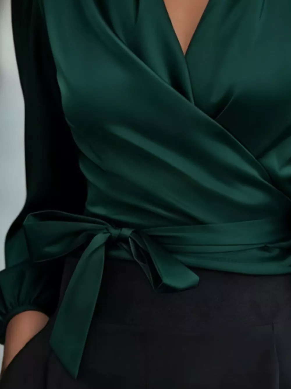 Satin Tie Waist Wrap Blouse, image 4