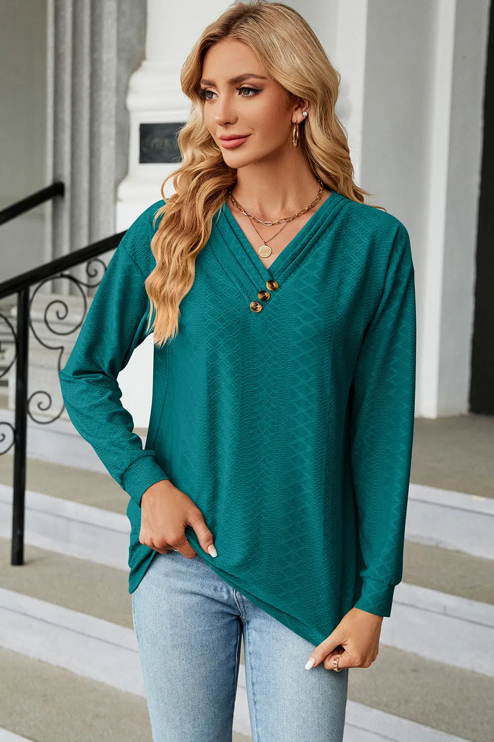 V-Neck Long Sleeve T-Shirt, image 6