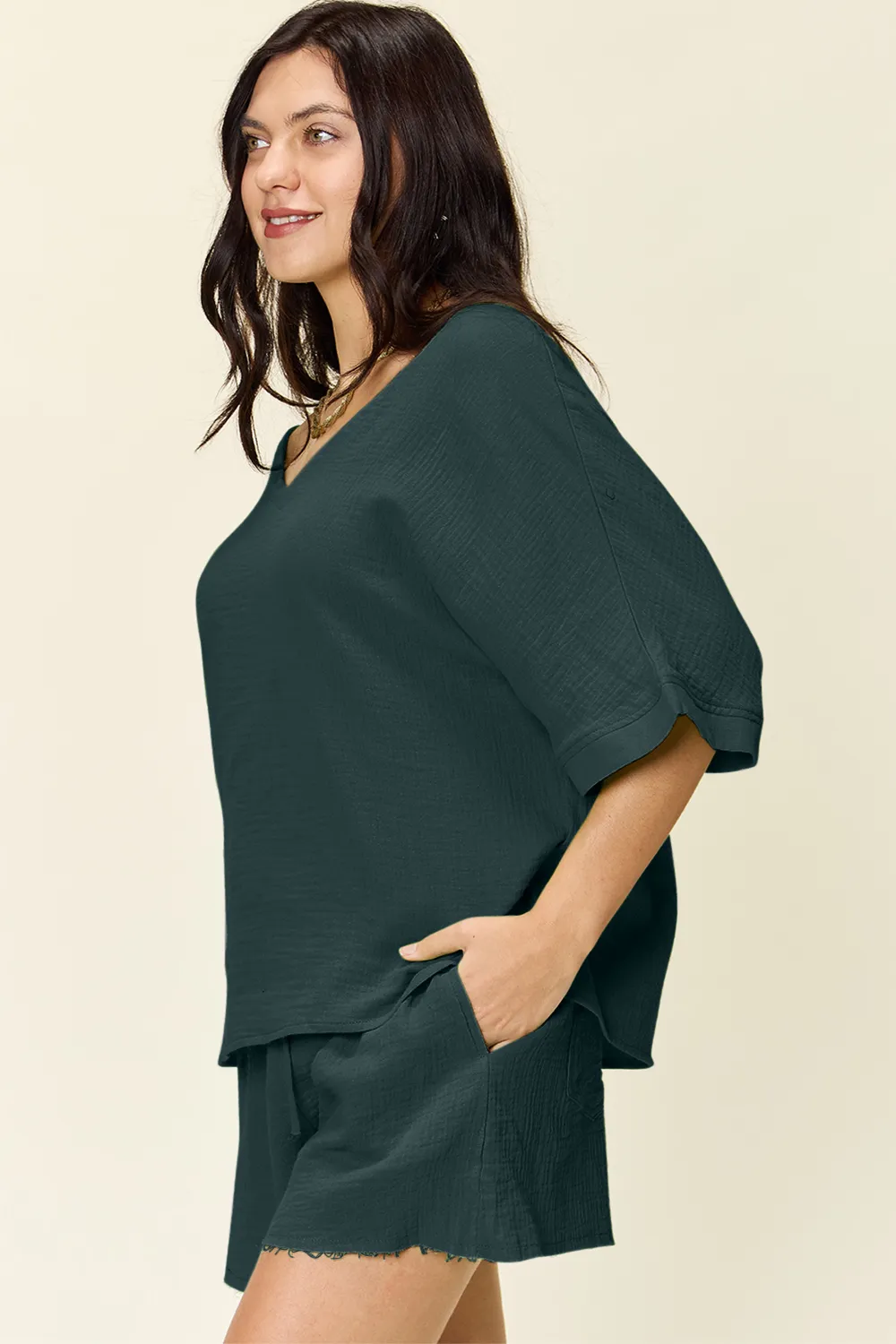 Texture Half Sleeve T-Shirt and Drawstring Shorts Set, image 8