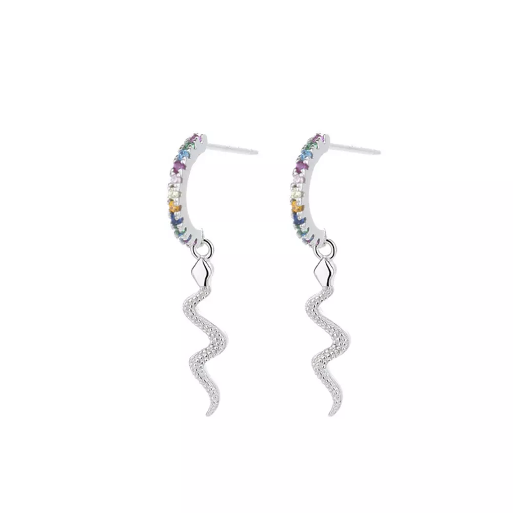 925 Sterling Silver Rainbow Zircon Geometric Earrings, image 6