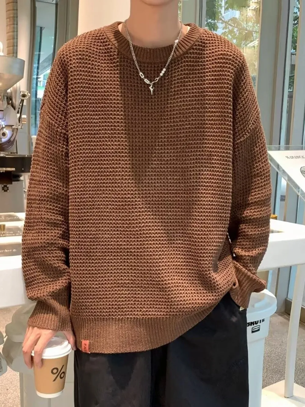 Men's Plus Size Round Neck Long Sleeve Sweater, image 6