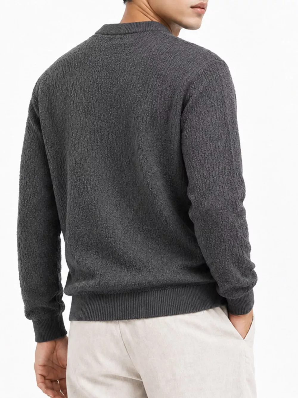 Men's Plus Size Textured Crew Neck Sweater, image 3