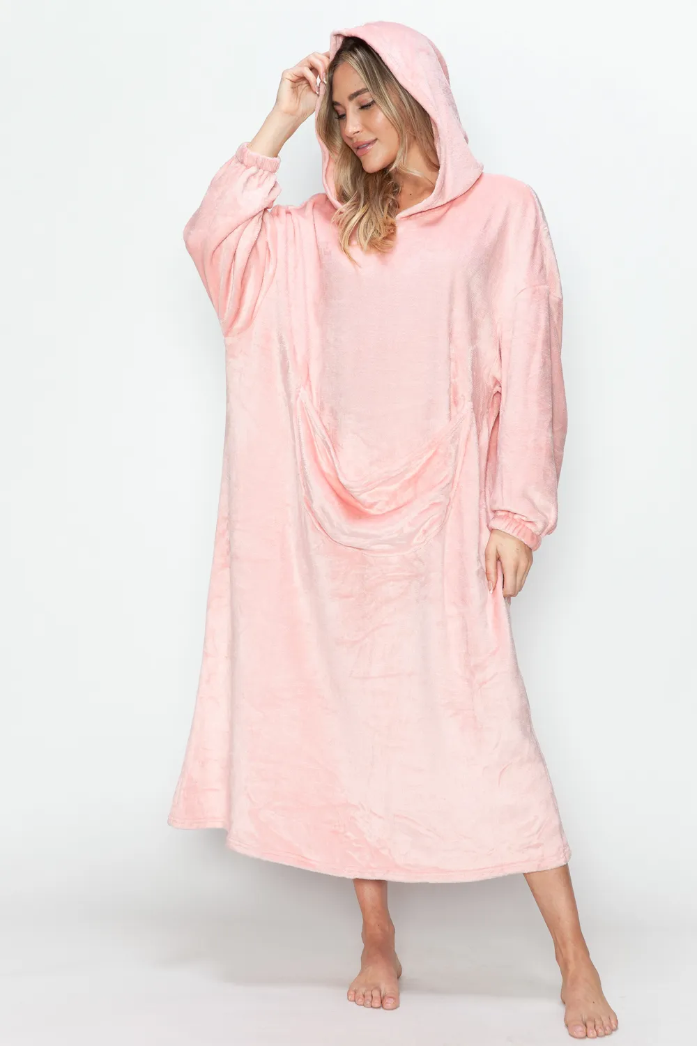Full Size Pocketed Hooded Midi Lounge Dress, image 7