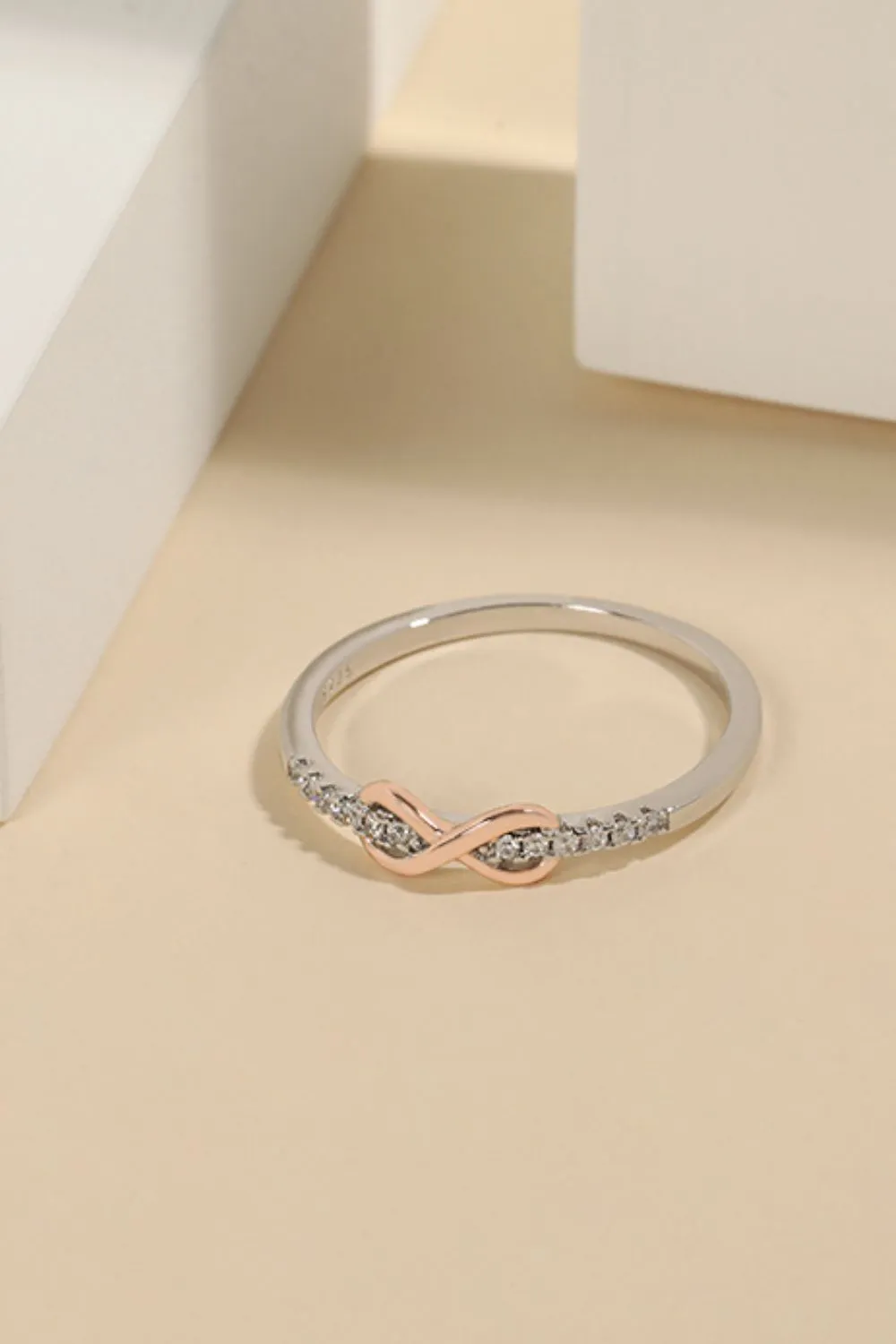 925 Sterling Silver Inlaid Zircon Infinity Symbol Ring, image 3