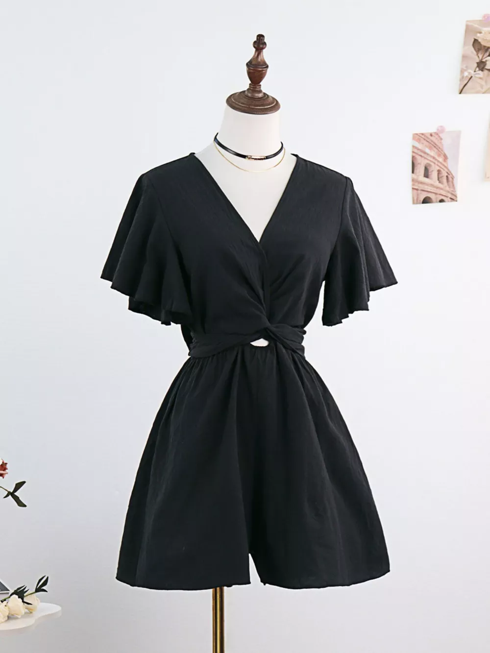 Tie Waist Flutter Sleeve Romper